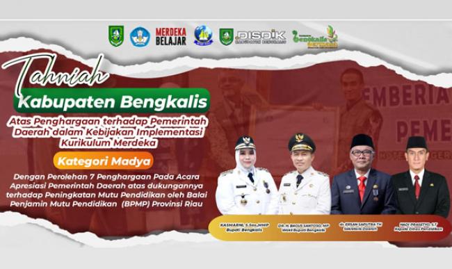 Disdik Bengkalis Raih 6 Penghargaan Implementasi Kurikulum Merdeka Belajar 2023 dari BPMP Riau